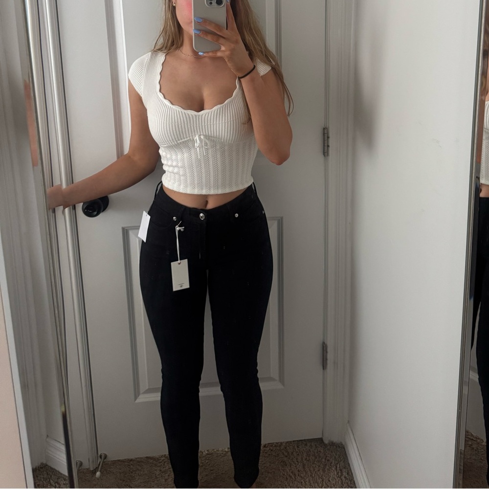 Good American Black Skinny Jeans Fitted Ribbed